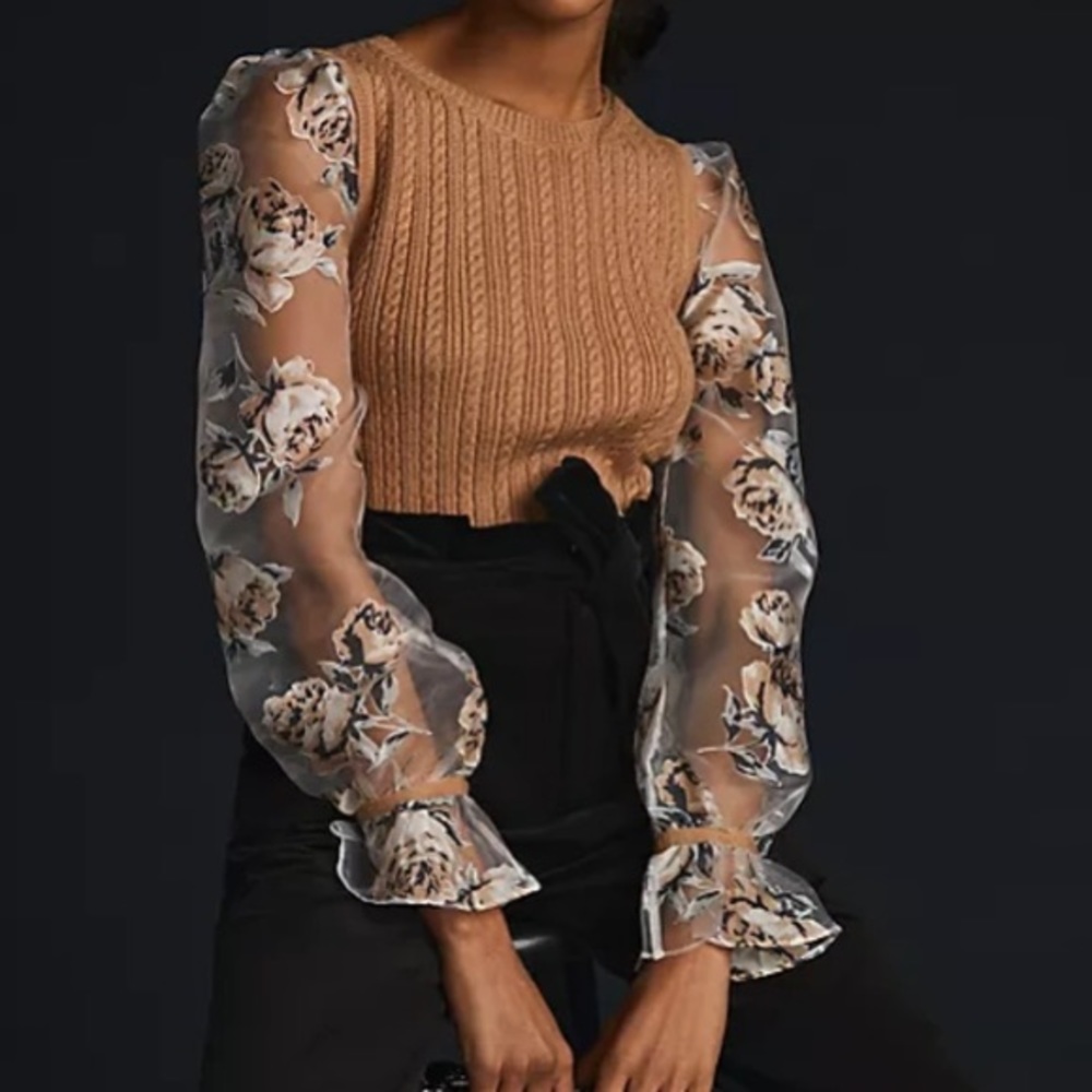 Anthropologie Maeve Contrast-Sleeve Sweater New